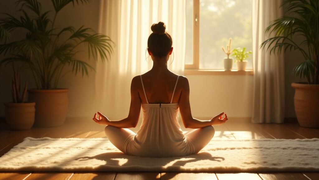mulher meditando sentada em posição de lotus-Universo Responde
